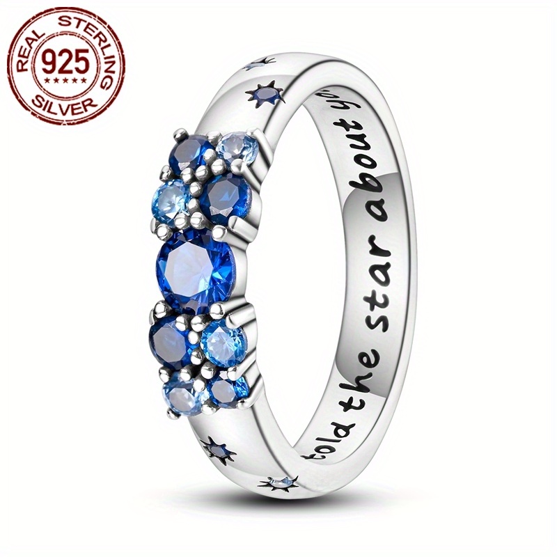 925 Sterling Silver Star Code Ring Set Zirconia Hypoallergenic Wedding Jewelry